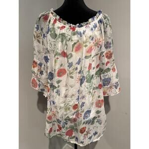 Bellina Tunic Blouse Womens Large Multicolor Floral Silk Off Shoulder Italy